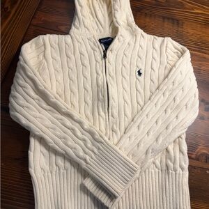 Ralph Lauren Ivory Zip-Up Cable Knit Sweater Cardigan